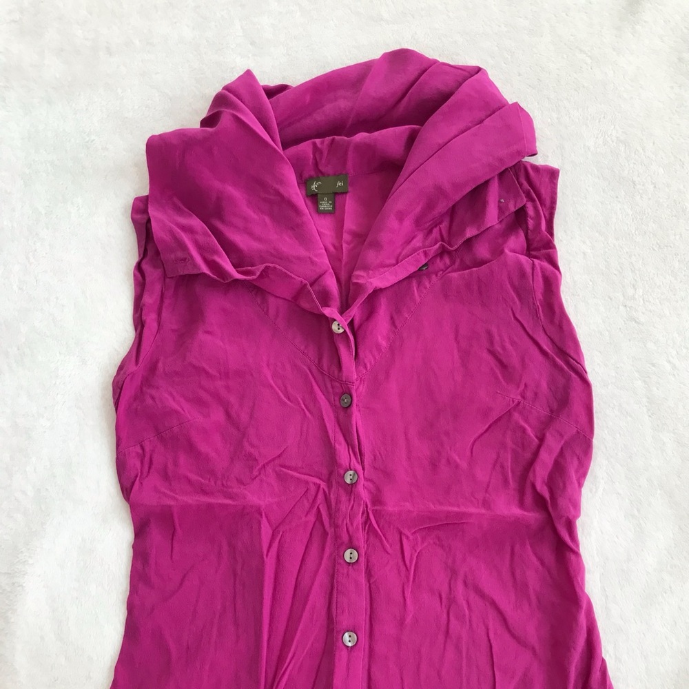Fei size zero sleeveless button up cowl neck blouse, hot pink